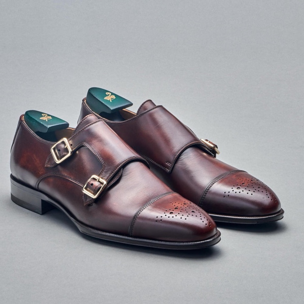 Pastori Men’s Romulus Brown Leather Double Monk Strap Loafers